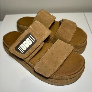 UGG Women's Greer Platform Brown Platform Slides Sandals 1129210 SIZE 6.5 EUC